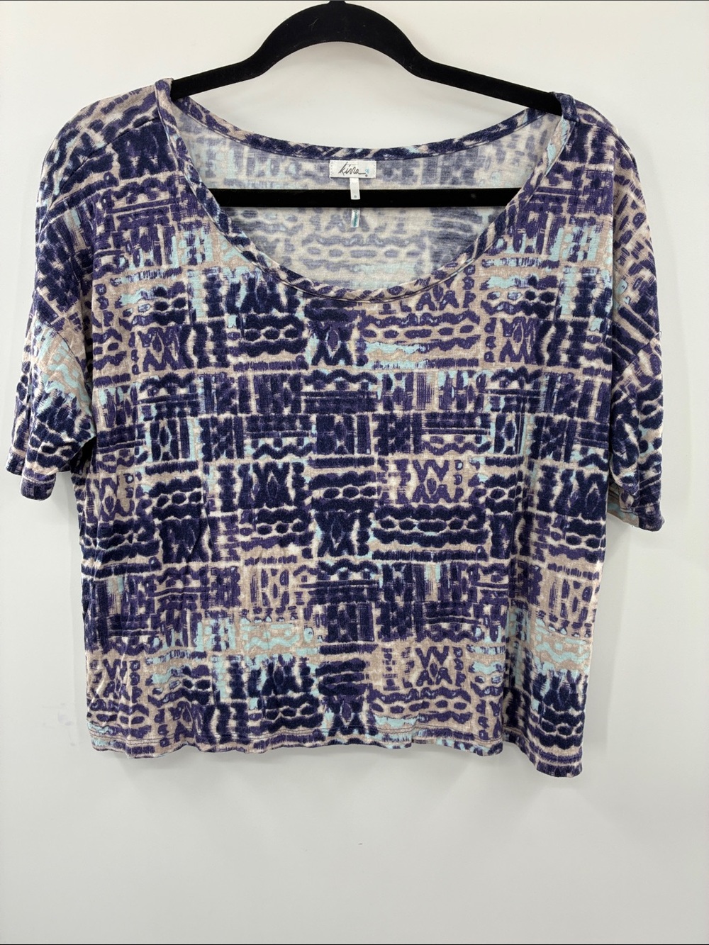 3For$20 Kinna oversized Scoop Neck Crop Top in Blue Pattern size Small